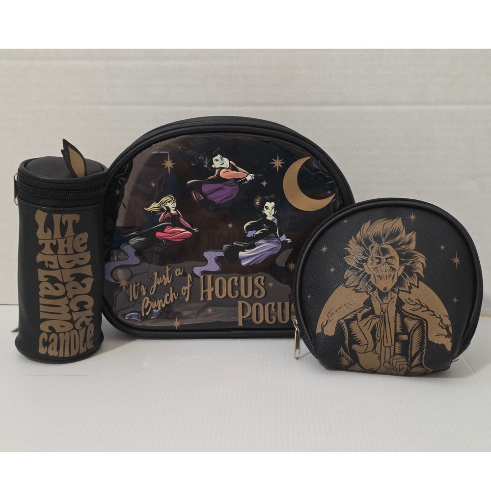 Disney Hocus Pocus Cosmetic Bag Set 3 Piece Black New Glow In The Dark
